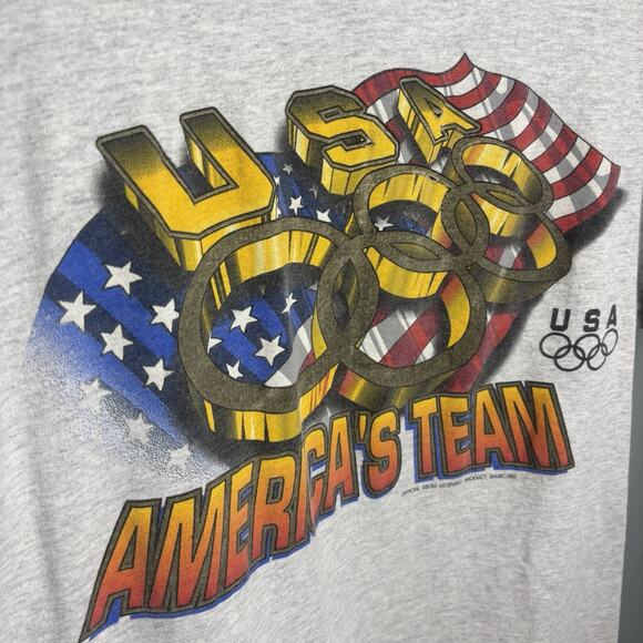 Vintage 90’s Team USA Olympic Team Single Stitch Shirt Ring Extra Large Gray XL - Picture 1 of 7